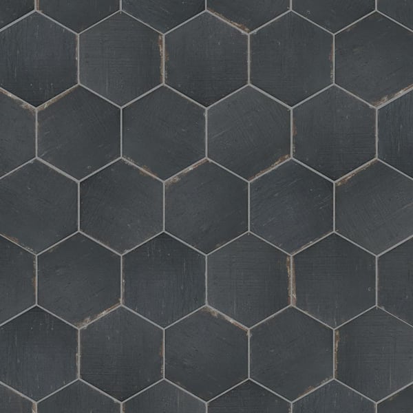 Merola Tile Retro Mini Hex Nero 7 in. x 8 in. Porcelain Floor and Wall Tile (11.16 sq. ft./Case)