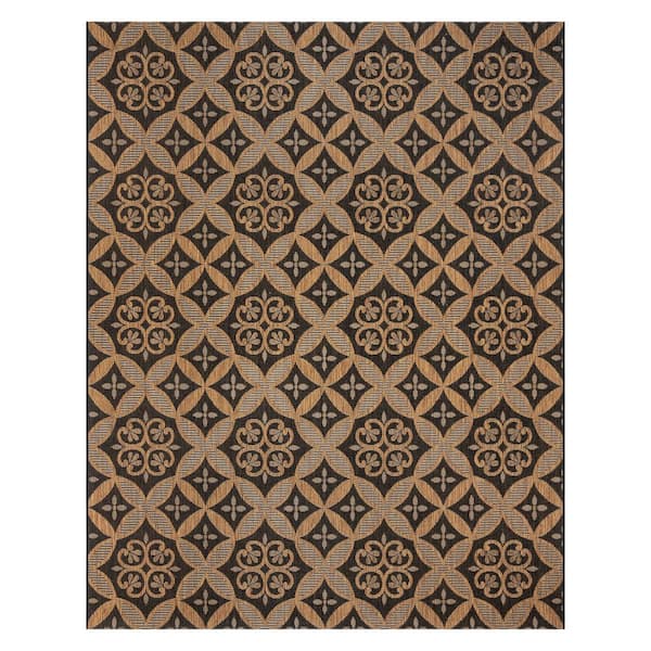 Paseo Niala Chestnut/Black 6 ft. x 9 ft. Floral Medallion Indoor/Outdoor Area Rug