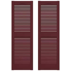 14.5 in. x 52 in. Louvered Vinyl Exterior Shutters Pair in Wineberry