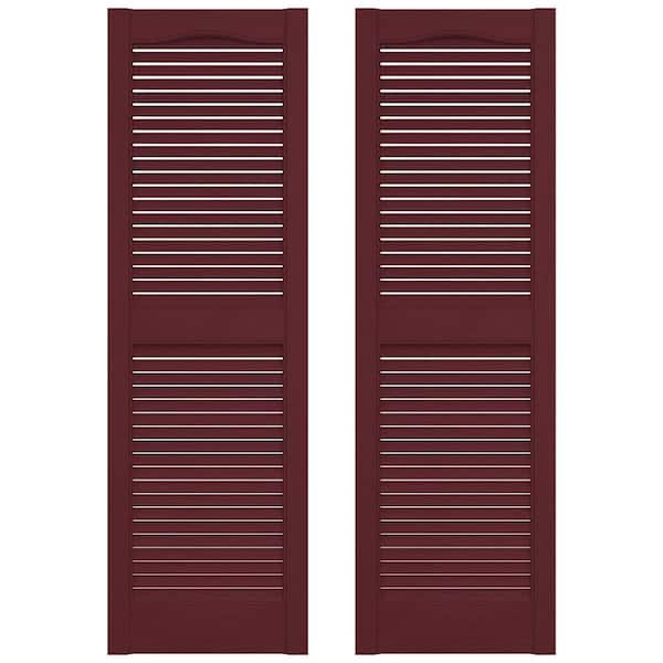 Builders Edge 14.5 in. x 75 in. Louvered Vinyl Exterior Shutters Pair in Wineberry