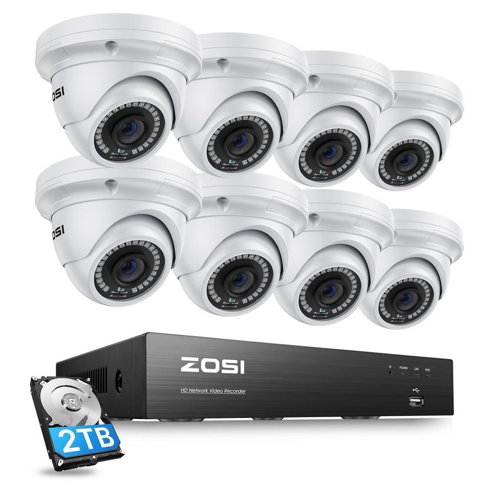 ZOSI 4K 8-Channel POE 2TB NVR Security Camera System with 8-Wired