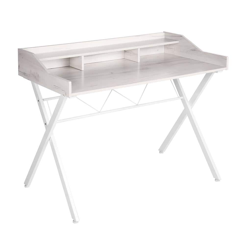 Spaco 43.3 in. Rectangle White Wood 3-Open Compartments Computer Desk ...