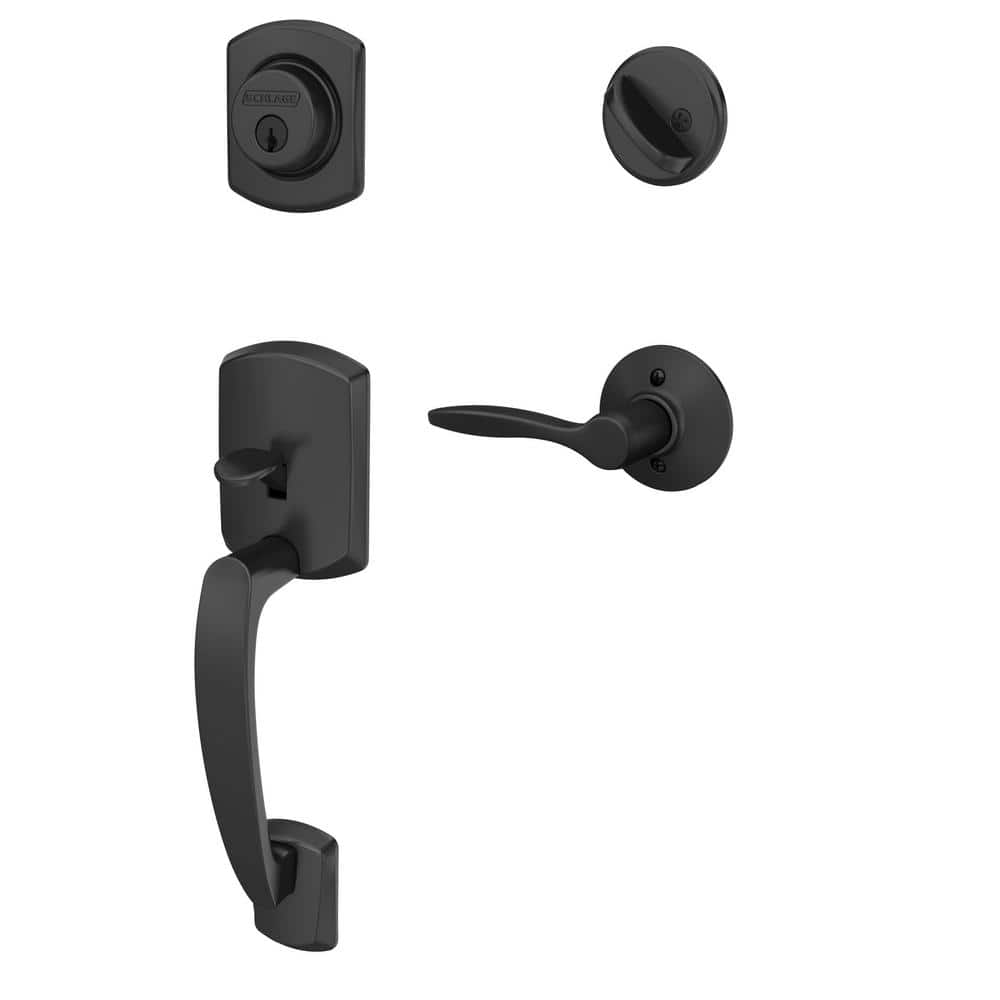 Matte Black Single Cylinder Deadbolt Entry Door Handleset