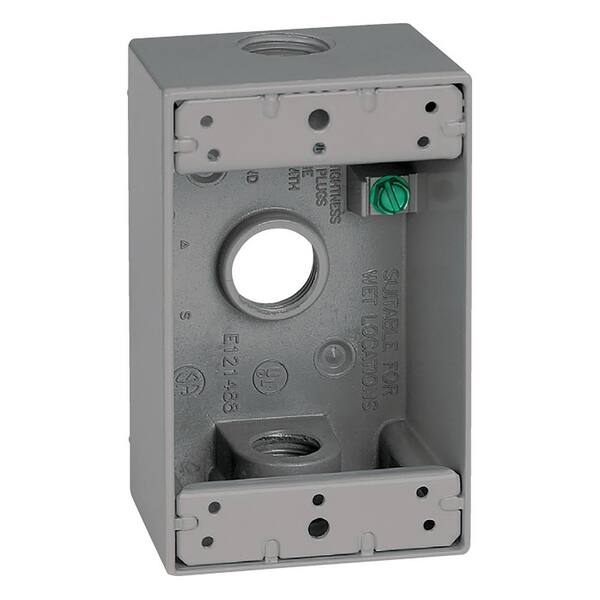 Commercial Electric 1-Gang Metal Weatherproof Electrical Outlet Box with (3) 1/2 inch Holes, Gray
