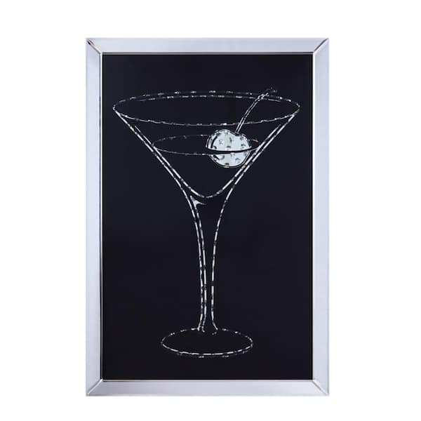 Benjara Black and Clear Wooden Framed Martini Wall Art