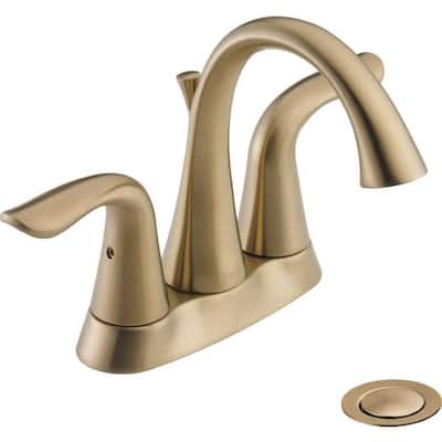 Delta Lahara 4 in. Centerset 2-Handle Bathroom Faucet with Metal Drain Assembly in Champagne Bronze