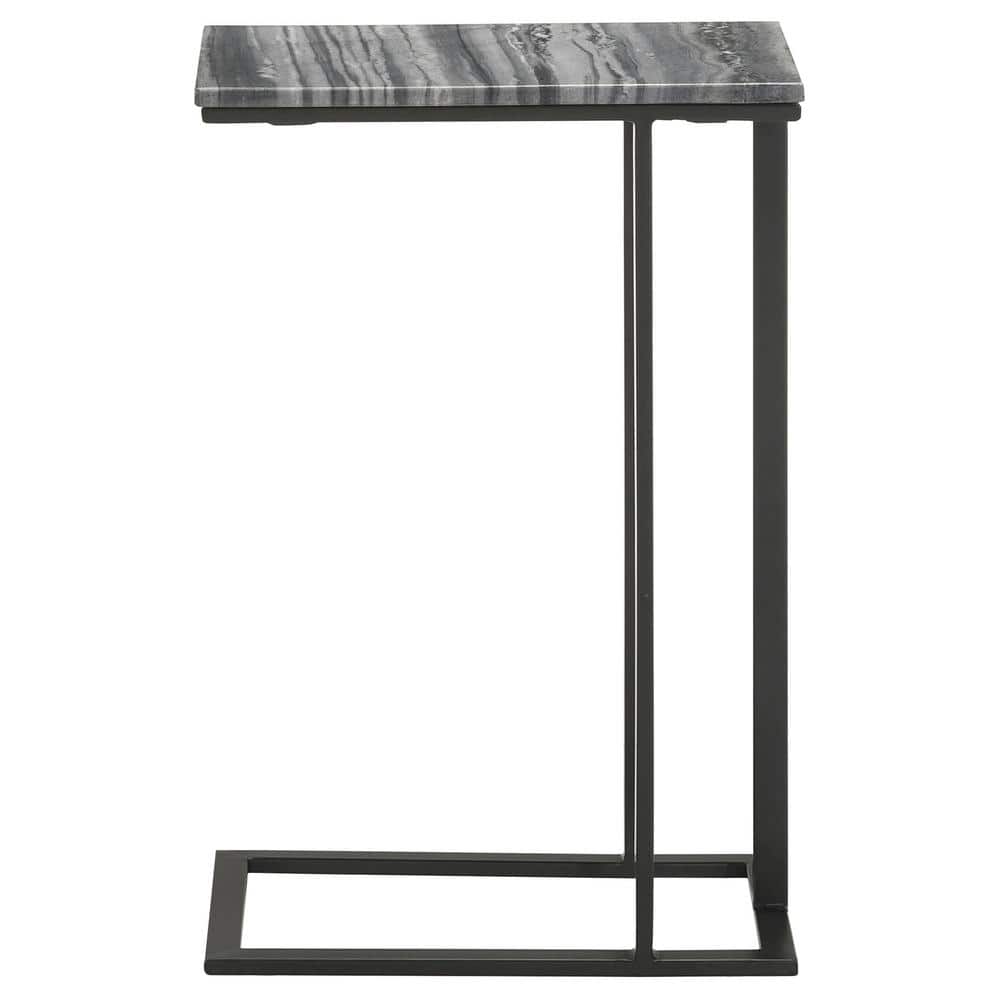 Vicente Black and Gray Marble Top Accent Table with Storage