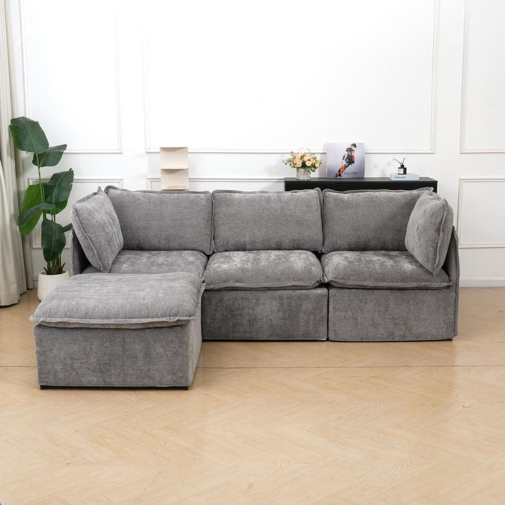 95.7 in. Straight Arm Polyester L Shape Modern Sofa with Foldable Frame, Extra-Wide Seats, Removable Covers in Gray