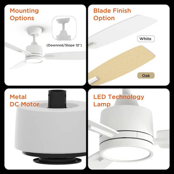 QRMOK S3 Series 52 in. Indoor White Ceiling Fan with Remote