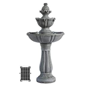 36.2 in. Solar Water Fountain, 2-Tier, Grey Resin, Outdoor, with Solar Panel & Solar Pump for Home Garden Yard Decor