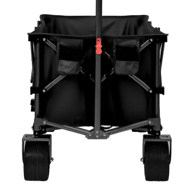 14 cu. ft. Black Metal Garden Cart Collapsible Folding Wagon with Big Wheels 400 L Beach Folding Wagon Cart Max 450 lbs.