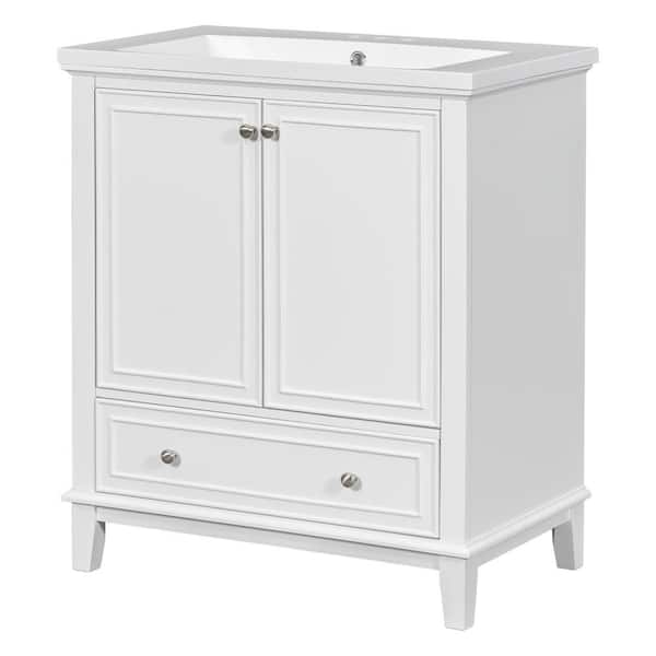 30 in. W Single Sink Freestanding Bath Vanity in White with White Ceramic Top, 2 Doors and 1 Drawer