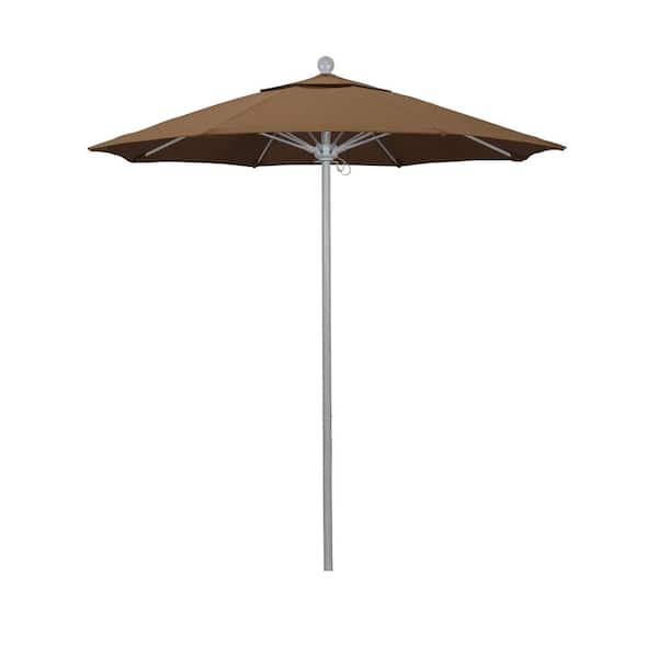 California Umbrella 7.5 ft. Grey Woodgrain Aluminum Commercial Market Patio Umbrella Fiberglass Ribs and Push Lift in Teak Sunbrella