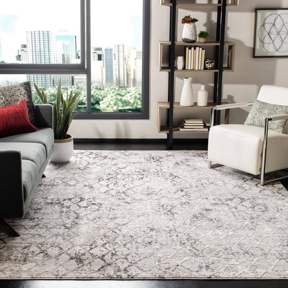 Amelia 11' Square Gray Synthetic Stain-Resistant Area Rug