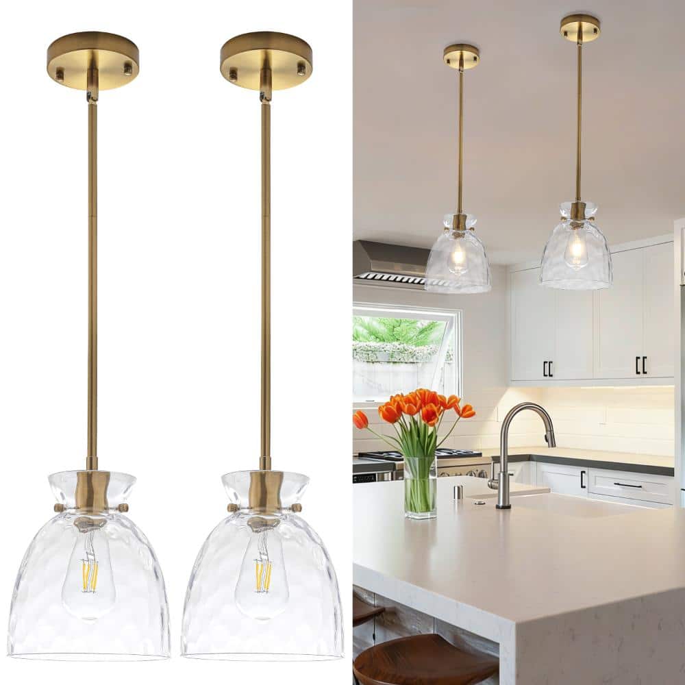 7.5 in.1-Light Gold Dome Pendant with Rippled Glass Glass Shade (2-Packs) price history on PriceWatchPro