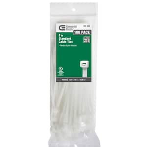 8in Standard 50lb Tensile Strength UL 21S Rated Cable Zip Ties 100 Pack Natural (White)