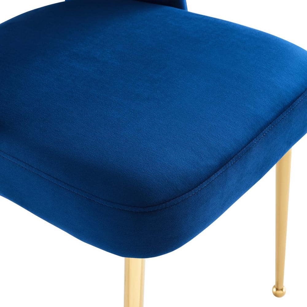 Navy Luxe Velvet and Gold Metal Mid-Century Side Chair