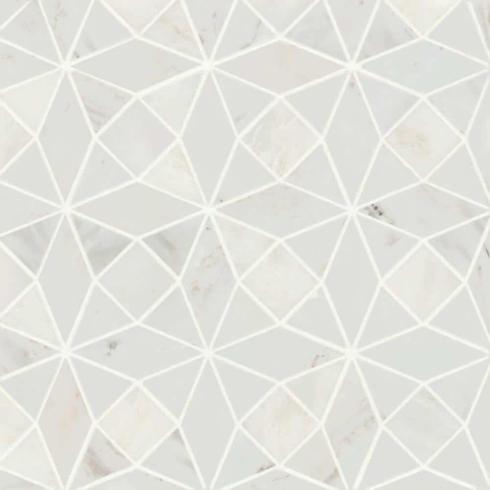 Sample-Monet Triangle 4 in. x 5 in. Honed Oriental White Marble Mosaic Tile price history on PriceWatchPro