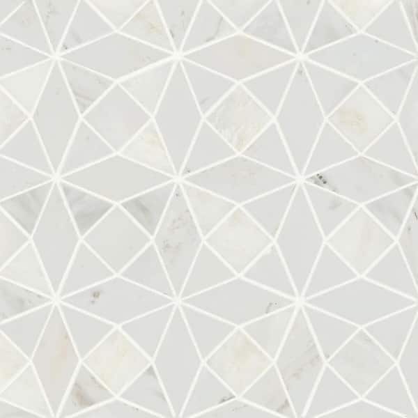 Bedrosians Monet Triangle 10 in. x 10 in. Honed Oriental White Marble Mosaic Tile (3.56 sq. ft./Carton)