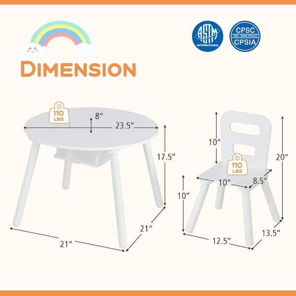 Costway Kids Wooden White Round Table and Chair Set with Center