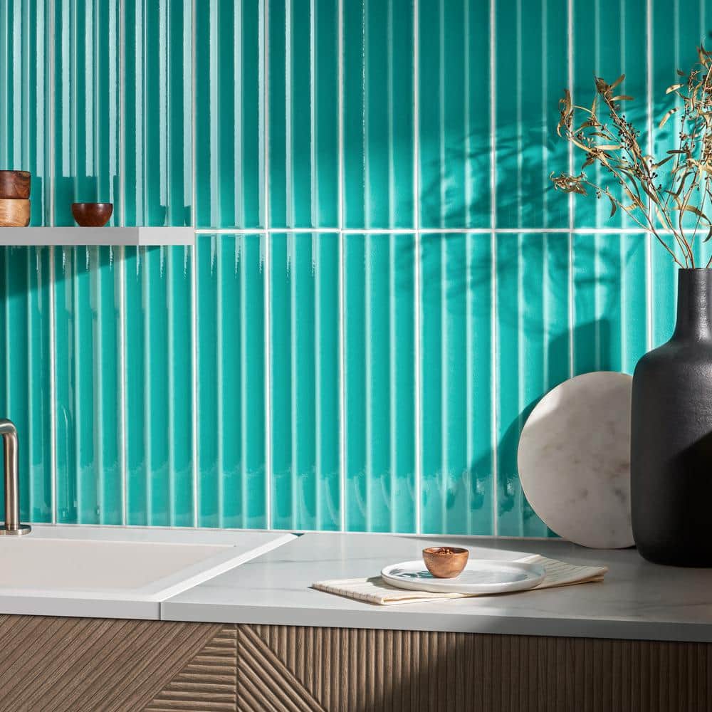 Teal Green Glazed Ceramic Subway Wall Tile 4.43'' x 17.62''