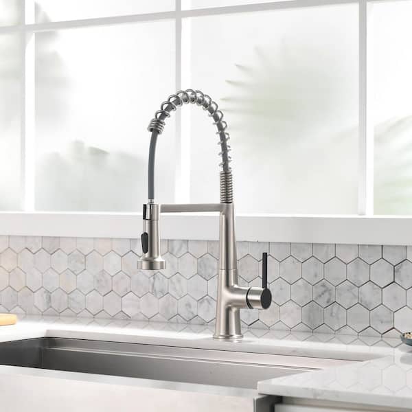 2-Spray Patterns 1.8 GPM Single Handle No Sensor Pull Down Sprayer Kitchen Faucet in Brushed Nickel