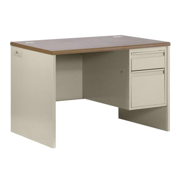 Sandusky 800 Series Single Pedestal Steel Desk in Putty/Oak
