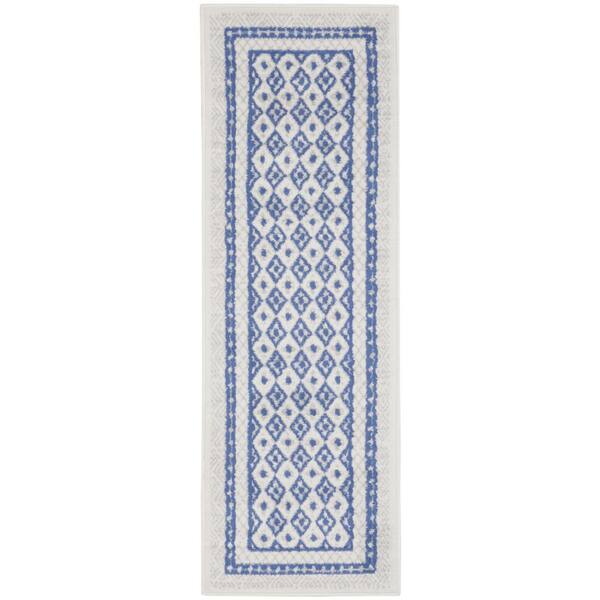 2 ft. x 6 ft. Blue Geometric Washable Area Rug
