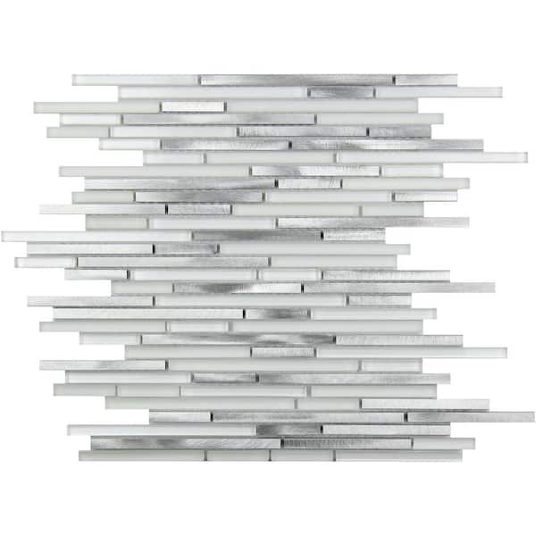 Apollo Tile Waterfall Silver White 4 in. x 5 in. Polished and Honed Linear Glass and Metal Mosaic Tile Sample (0.13 sq. ft./Piece)