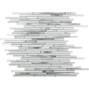 Waterfall Silver White Polished and Honed 11.8 in. x 11.8 in. Linear Glass and Metal Mosaic Tile (4.83 sq. ft./Case)
