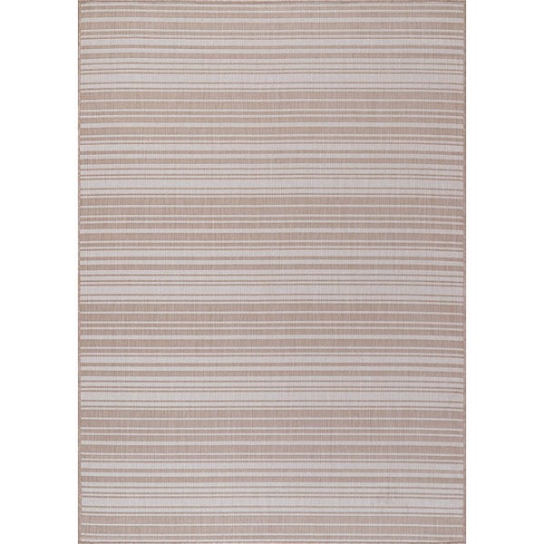 Beverly Rug Waikiki Beige/White 6 ft. x 9 ft. Stripe Indoor/Outdoor Area Rug