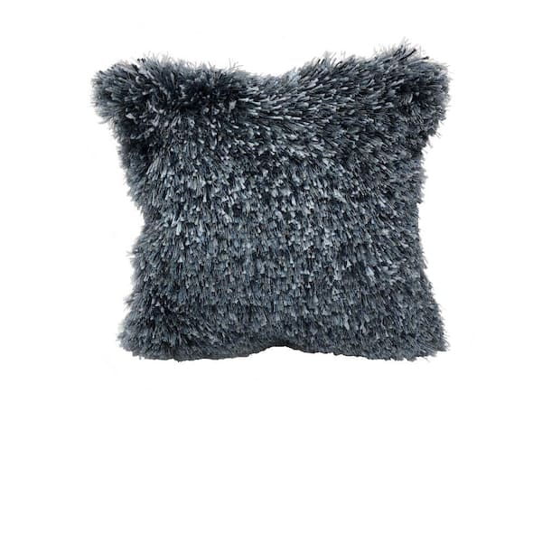 Unbranded Quinto Blue Shag Solid Fluffy Poly-Fill 18 in. x 18 in. Indoor Throw Pillow