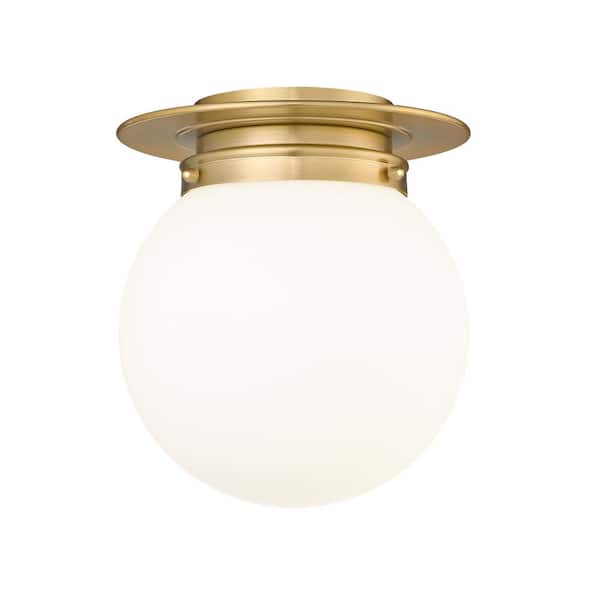 Unbranded Calhoun 9 in. 1-Light Heritage Brass Modern Farmhouse Flush Mount with White Opal Glass Shade and No Bulbs Included