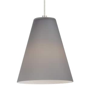Mati 7.5 in. W x 8.9 in. H 1-Light Smoked Matte Gray Etched Glass Shade Modern Cone Pendant with Satin Nickel Canopy