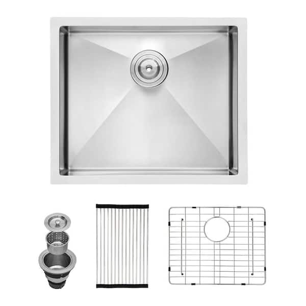 Lycvki 16 Gauge Stainless Steel 23 in. Undermount Bar Sink kitchen sink With drying rack in Brushed Nickel