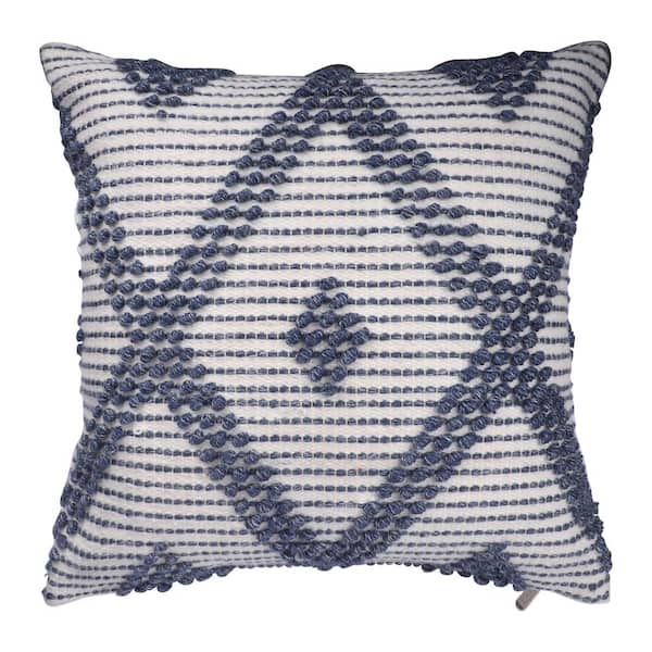 Eliza Natural/White Diamond Hand-Woven Indoor/Outdoor Polyfilled 20 in. x 20 in. Throw Pillow