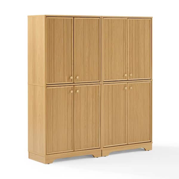 Naomi White Oak Wood 59 in. x 63.5 in Pantry Cabinet Set of 2