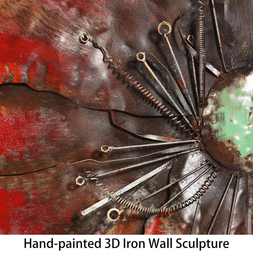 Handmade Red Poppy Detail Iron Wall Sculpture