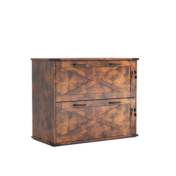 2-Drawer Brown Wood 31. 5 in. W Lateral File Cabinet