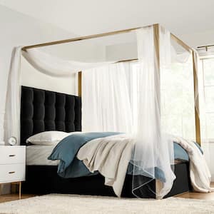 Madeleine Black Gold Metal Wood Frame Upholstered Queen Size Canopy Bed