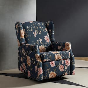 Celio Blue Floral Printed Swivel Rocker Recliner with Wingback