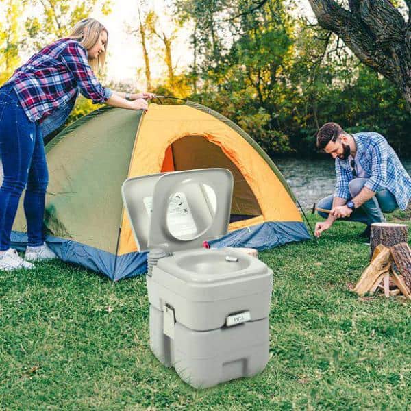 Gray High-Density Polypropylene Portable Camping Toilet with 5.3 Gallon Capacity