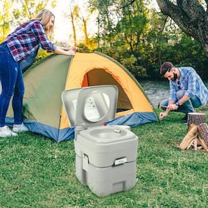 5.3 Gal. Gray Portable Toilet No Leakage Outdoor Camping Flush Toilet with Waste Tank