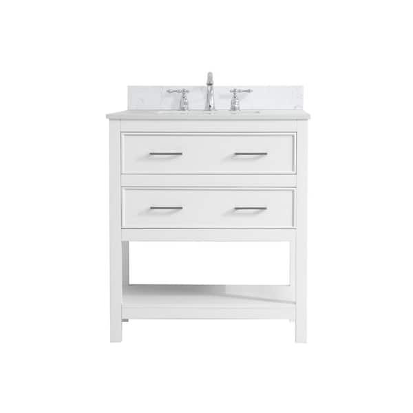 Unbranded Simply Living 30 in. W x 19 in. D x 34 in. H Bath Vanity in White with Calacatta White Engineered Marble Top