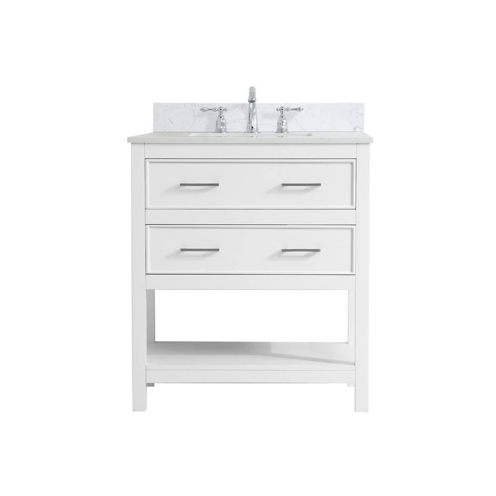 30 in. W Single Bath Vanity in White with Engineered Stone Vanity Top in Wh