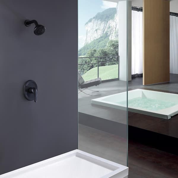 3-Spray Patterns 3.89 in. Wall Mount Fixed Shower Head Set in Matte Black