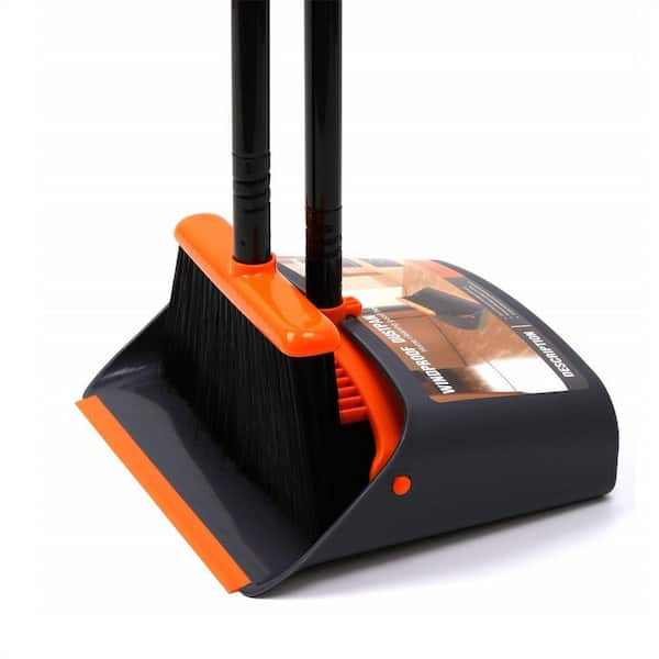52 in. Orange Plastic Upright Broom and Dustpan Set