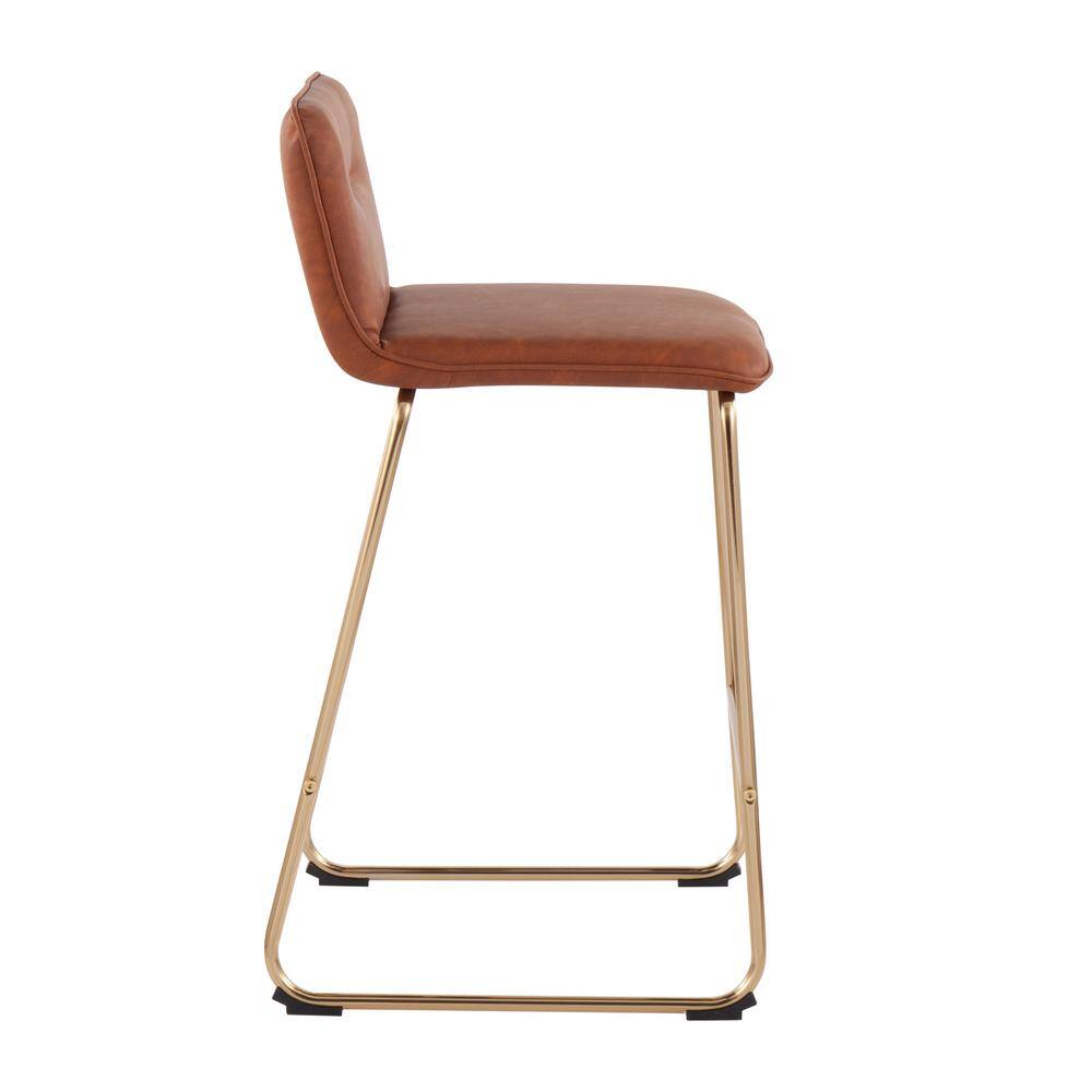 Contemporary Gold Metal and Camel Faux Leather Counter Stool, 21"