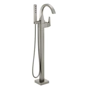 Trillian 1-Handle Floor-Mount Tub Filler Trim Kit with Hand Shower in Lumicoat Stainless (Valve Not Included)
