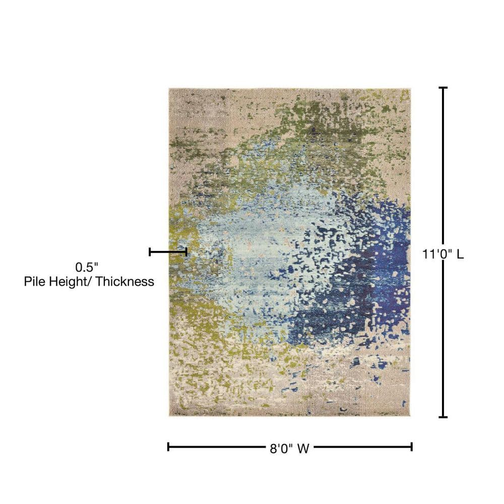 Modern Abstract Blue 8' x 11' Synthetic Easy-Care Area Rug